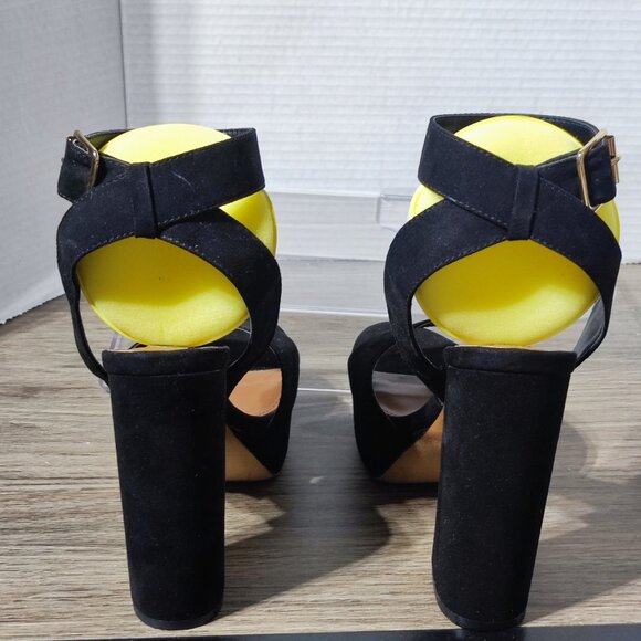 Steve Madden Kali Chunky Heels women's size 8.5 black flocked fabric - Picture 5 of 11